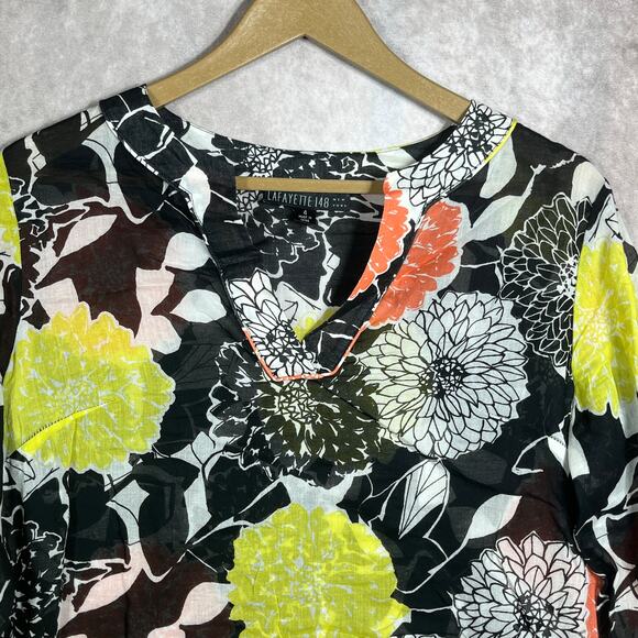 Lafayette 148 Blouse Womens Size 4 Multicolor Floral‎ 3/4 Sleeves V-Neck Casual - Picture 2 of 9